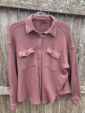 aerie Dusty Mauve Waffle Knit Button-Down Shirt